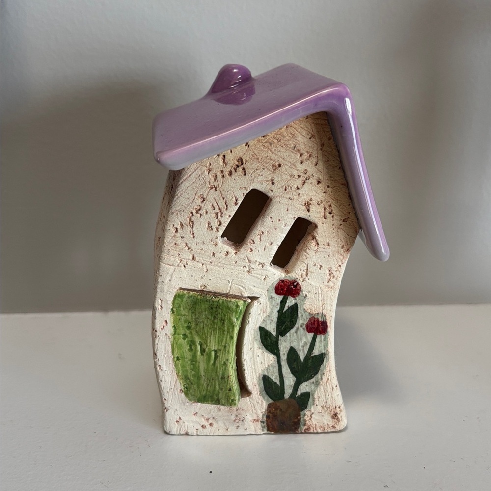 Charming Ceramic House Candle Holder - Purple and Green